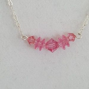 Delicate 16" Sterling and Pink crystal Necklace